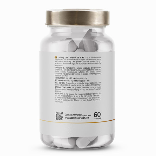 Healthy Line Vitamin D3 & K2 (125 mcg/50 mcg) 60 caps
